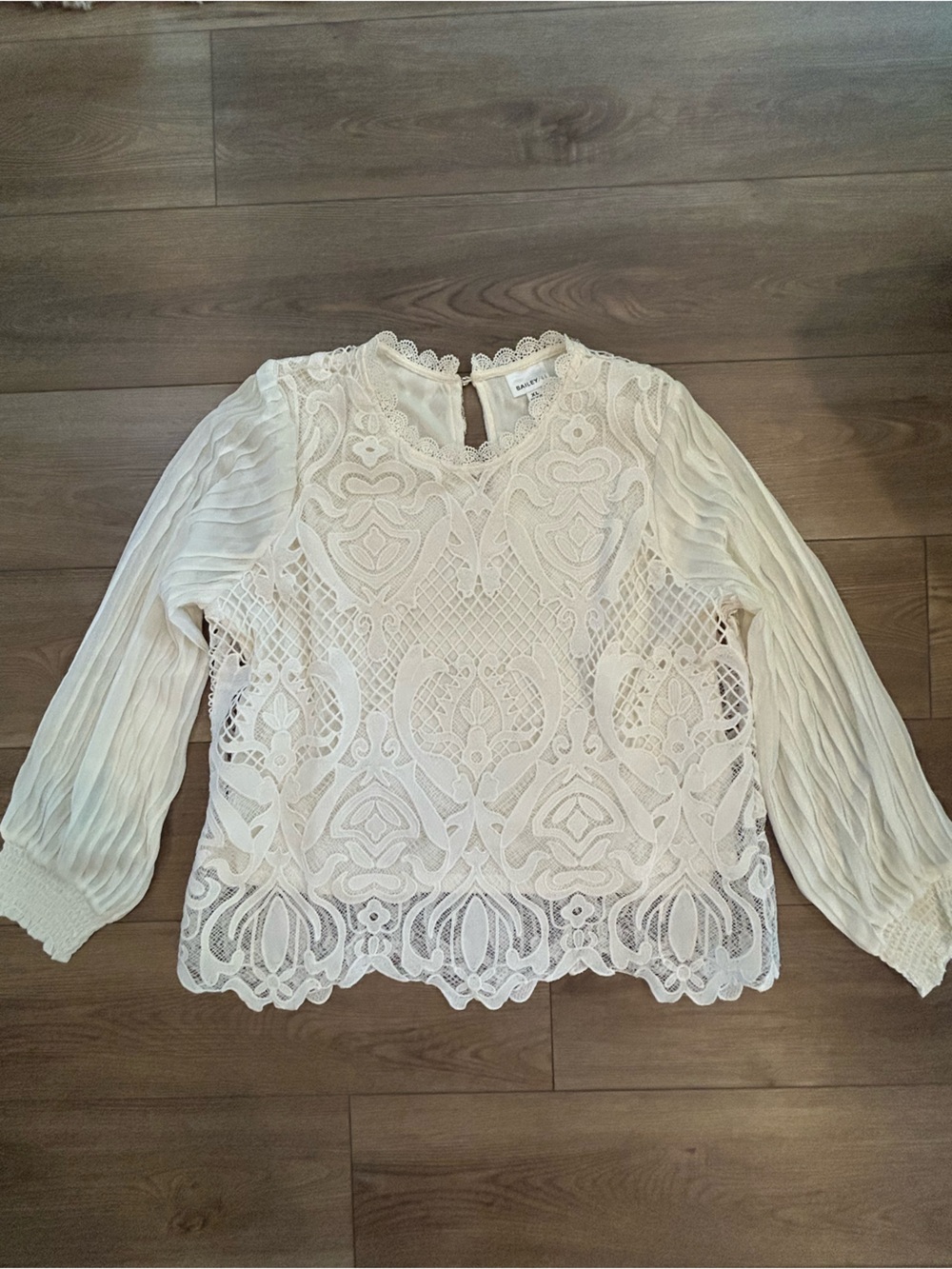 Bailey 44 Ivory Lace Pleated Sleeve Blouse Top XL Boho Romantic